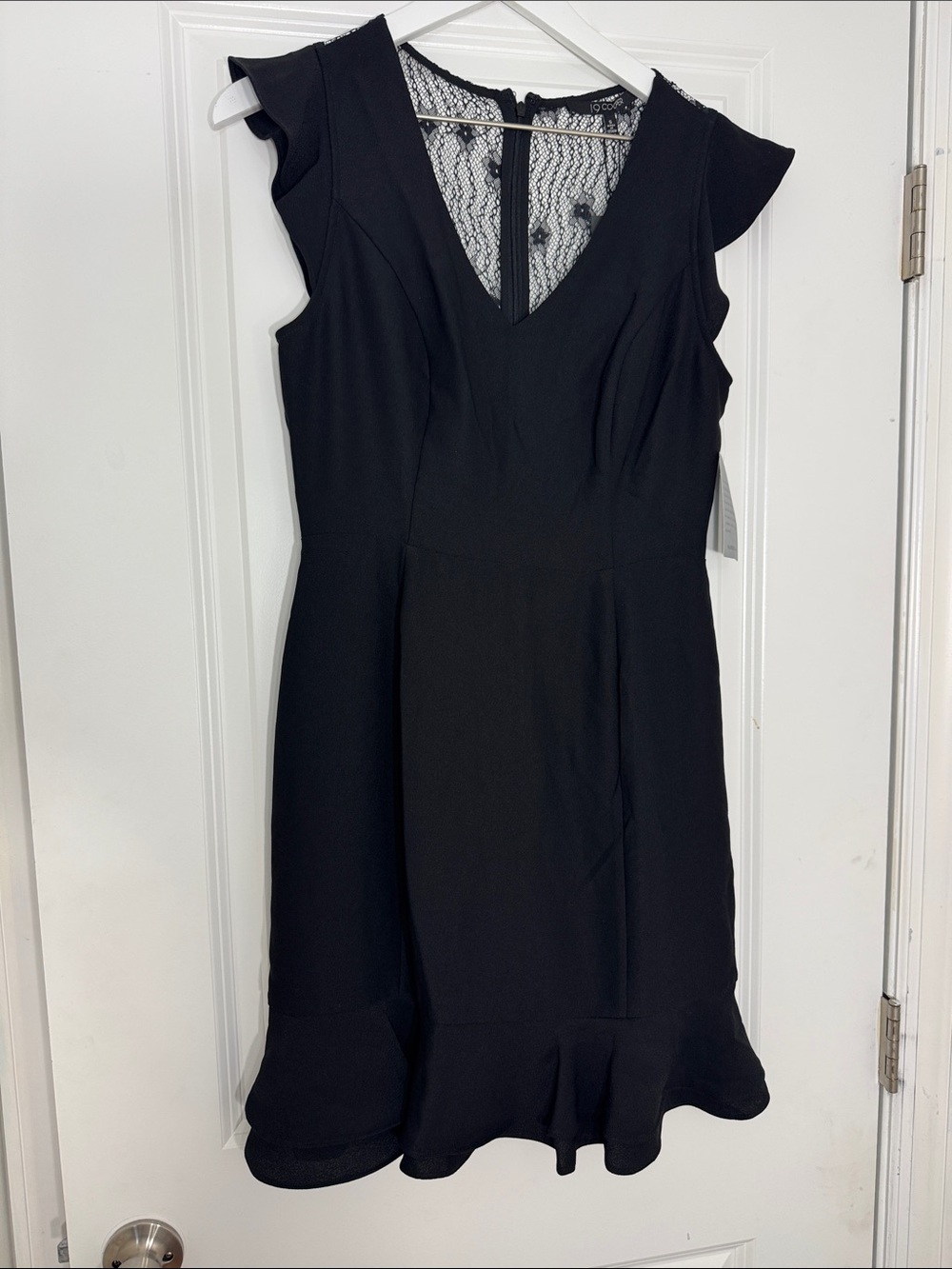 19 Cooper Black Lace-Detail Ruffle Hem Mini Dress